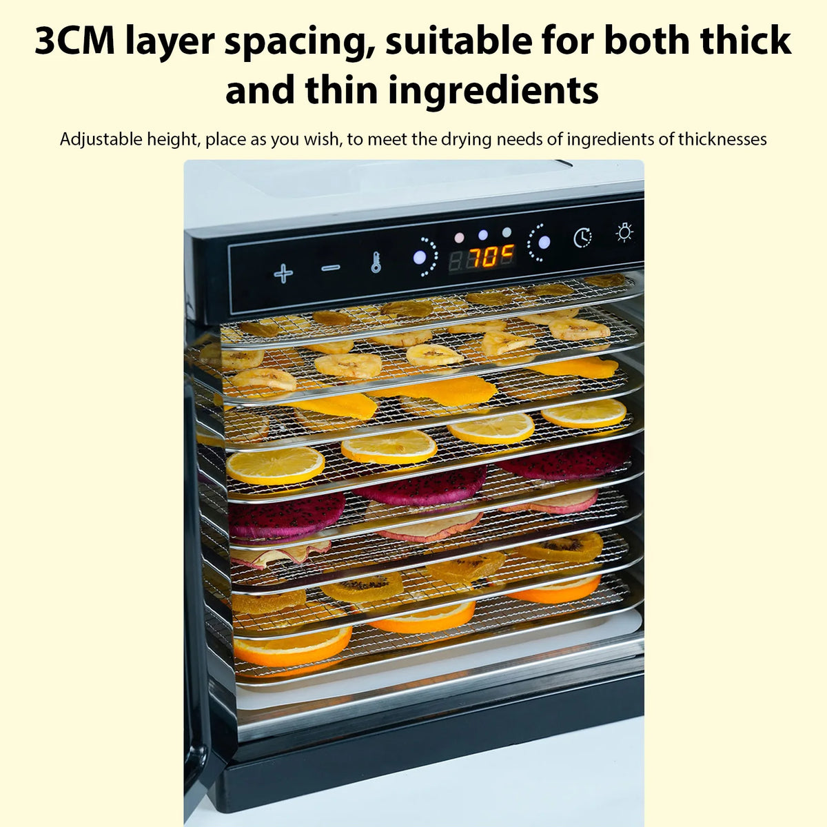 Home Use Food Dehydrator Machine 220V 400W Stainless Steel 8 Stainless Trays Capacity Touch Control LED Display 24H Timer Dryer