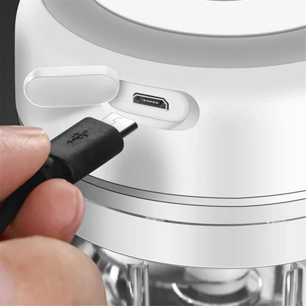 USB Rechargeable 250ML Electric Garlic Chopper Ginger Masher Chili Vegetable Crusher Mini Food Processor Kitchen Tool for Garlic Onion Pepper Ginger Sauce Making Daily Cooking Compact Portable Durable Body Easy One Touch Oper