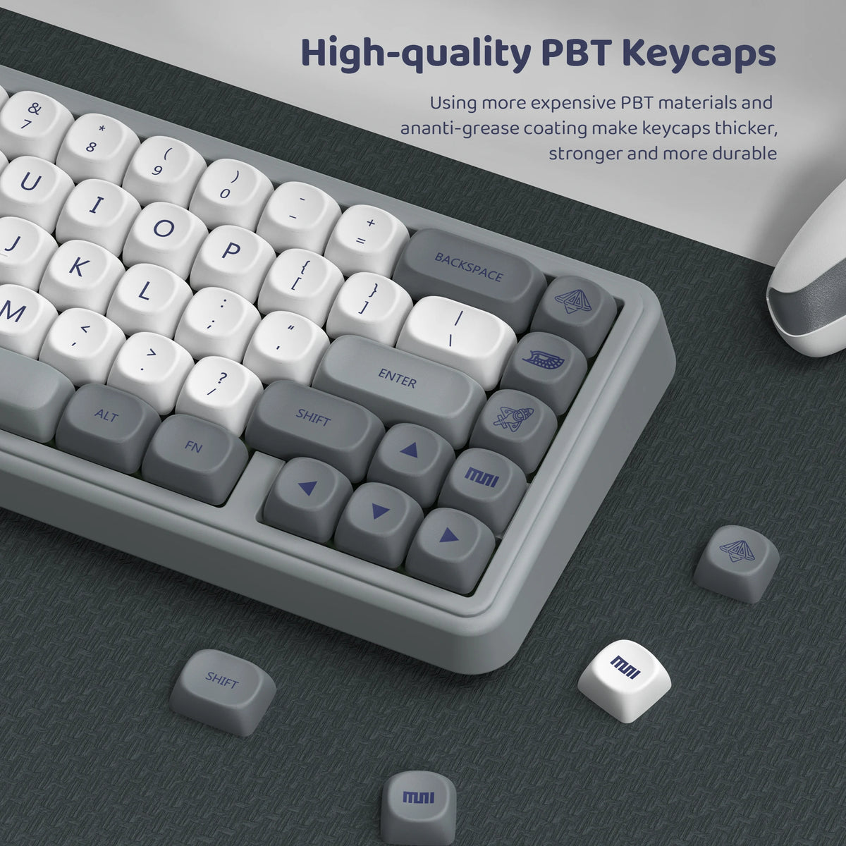 130 Keys Retro Grey PBT Keycaps MOA Profile PBT Dye Sub DIY Key Cap for 61/87/104 Cherry MX Switch Gaming Mechanical Keyboard