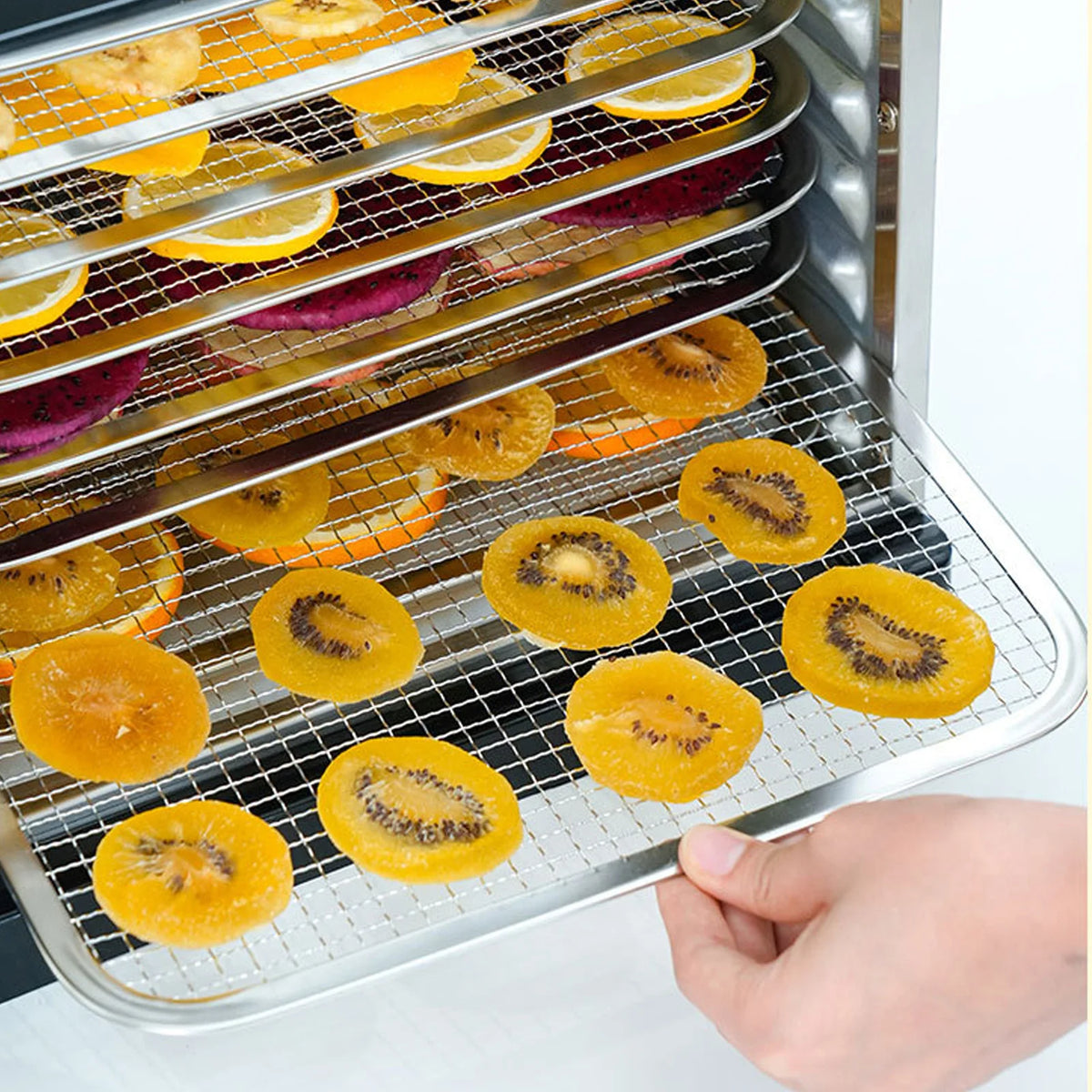Home Use Food Dehydrator Machine 220V 400W Stainless Steel 8 Stainless Trays Capacity Touch Control LED Display 24H Timer Dryer