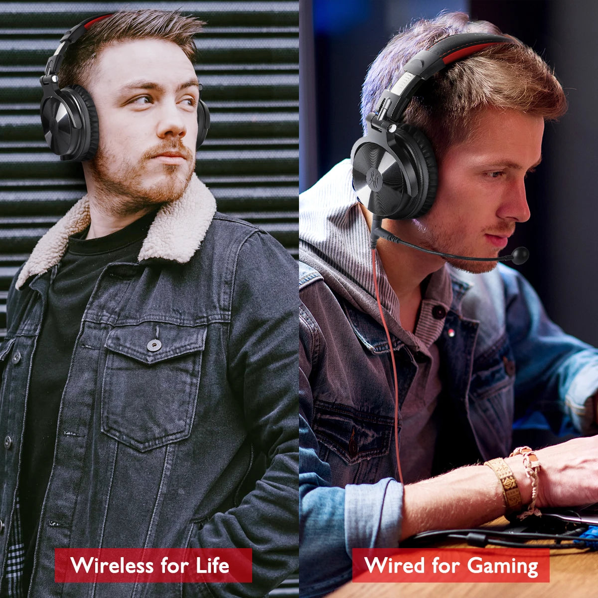 OneOdio 110h Wireless Bluetooth 5.2 Headset + Wired Gaming Headphones 2 in 1 With Microphone For PC PS4 Skype Type C Headphones