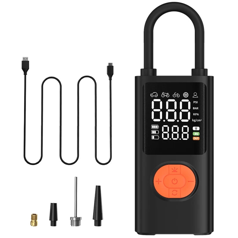 3-in-1 Portable Air Compressor & Tire Inflator, 150 PSI, Emergency Power Bank & LED Light, USB-C Rechargeable, Suitable for Car,