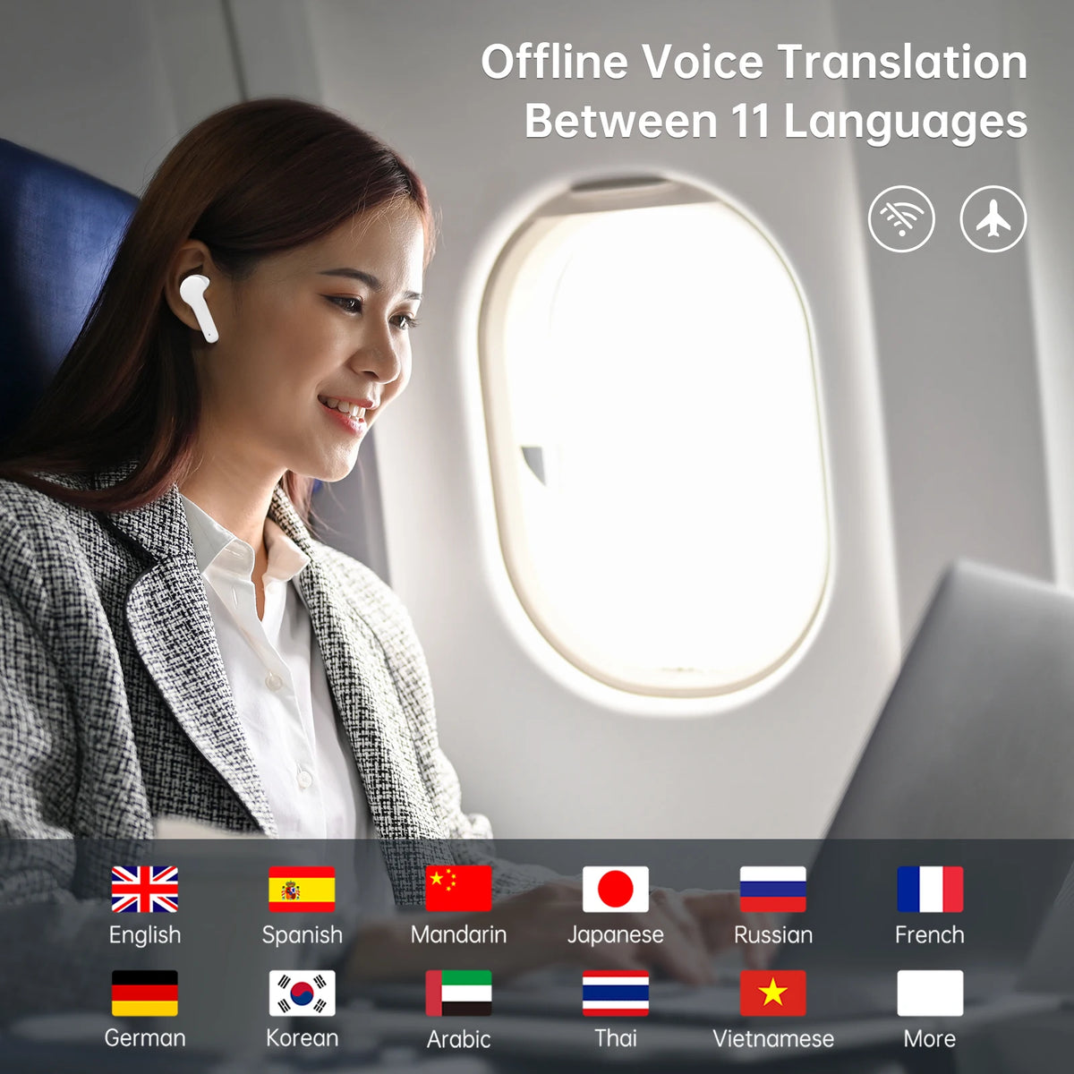 Wooask M6 Translator Earbuds,144 Languages,Bidirectional Real-time Translator Device,Instant Offline Translation Headsets