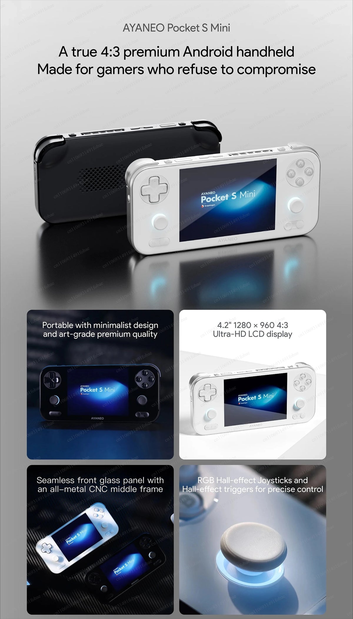 AYANEO Pocket S Mini Retro Handheld Game Console, 4.2" 4:3 LCD 1280x960 Screen, G3x Gen 2,  Android 14 Gaming Tablet