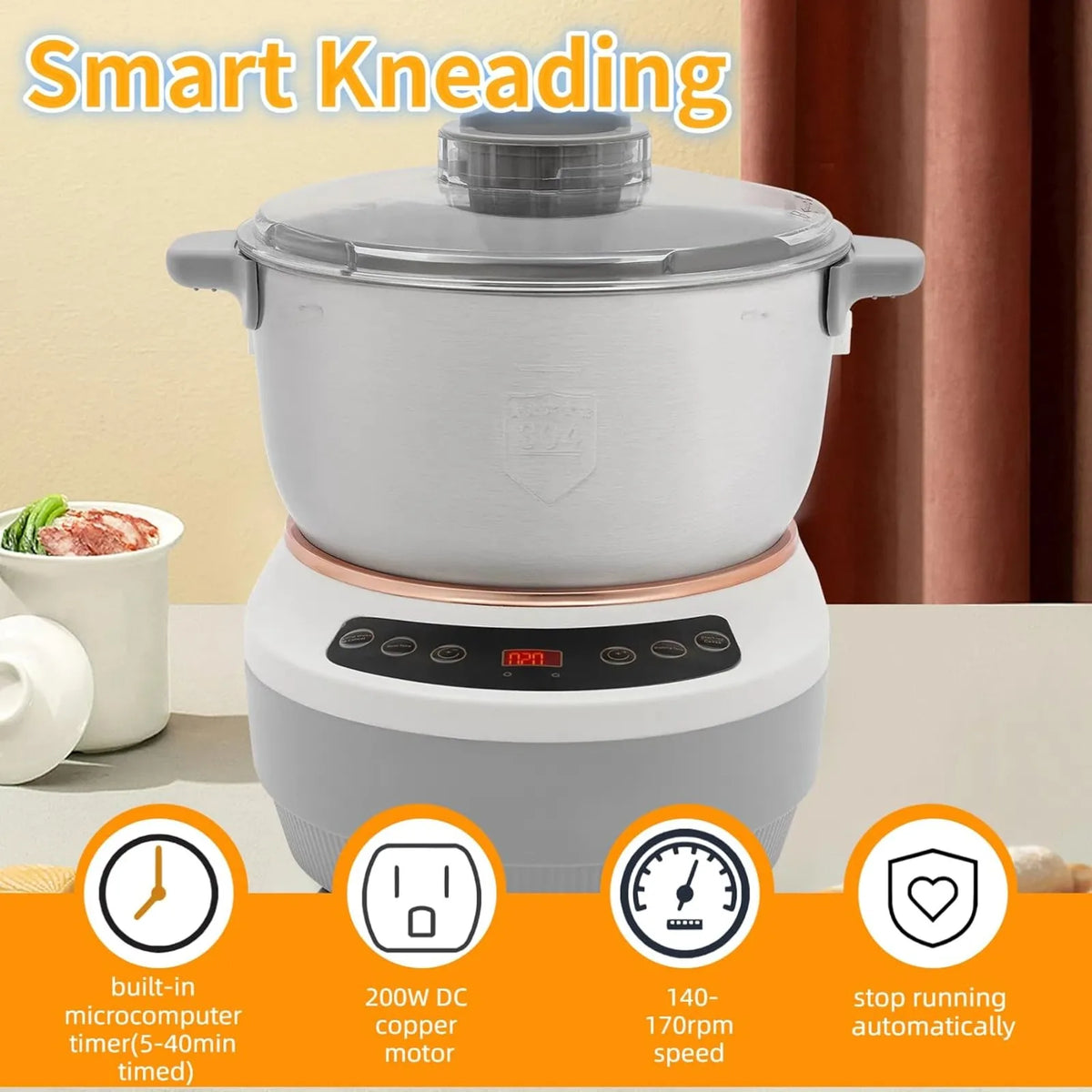 5L 4.5QT Silver Electric Dough Maker With Fermentation Function Automatic Stainless Steel Dough Kneading Machine Built-In Microcomputer Timer Split Tabletop Design Household Flour Mixer For Bread Pizza Pastry Dough Making Equ