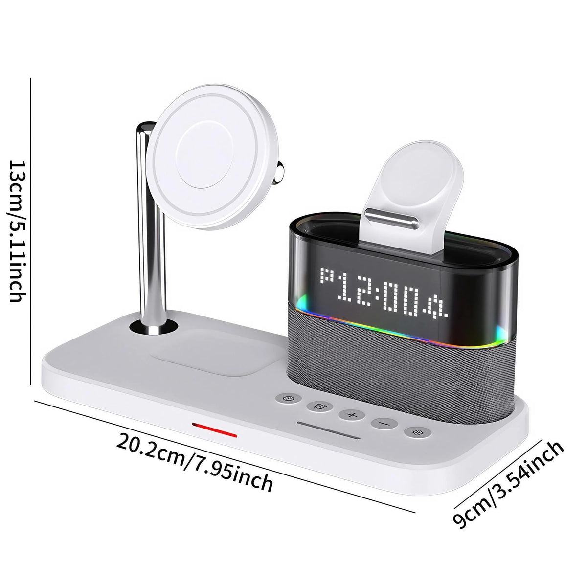 Wireless Charging Station 3 In 1 Magnetic Charger 15W Fast Charging Stand Dock For iPhone 15 14 13 12 Pro Max Mini Apple Watch Series 9 8 7 6 5 4 3 2 SE AirPods Pro 2 With RGB Night Light Alarm Clock Foldable Portable Travel